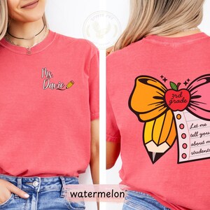 Personalized 3rd Grade Teacher Name Shirt, Custom Third Grade Teacher Gift, Comfort Colors Teacher Team Shirts, Back to School Bow Tshirts.