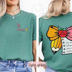 Personalized 3rd Grade Teacher Name Shirt, Custom Third Grade Teacher Gift, Comfort Colors Teacher Team Shirts, Back to School Bow Tshirts.