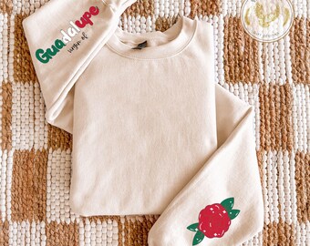 Virgin of Guadalupe Rose Sweatshirt, Virgen de Guadalupe Shirt: Ethically Grown Soft Cotton Blend