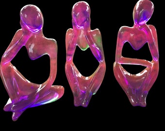 Set of 3 Resin Mini abstract thinker people/ 3D/human body/shelf sitter/bookends