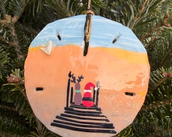 Santa Hand Painted Sand Dollar Ornament – Coastal Christmas Décor