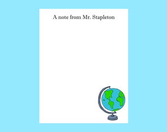 Globe notepad, Geography teacher notepad, Globe notes, teacher gift