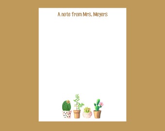 Cactus Notepad, Succulent Notepad, Personalized Notepad, Teacher gift, stocking stuffer