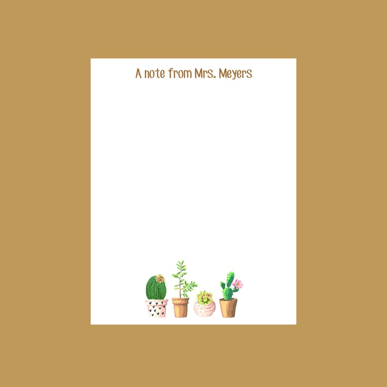Cactus Notepad, Succulent Notepad, Personalized Notepad, Teacher gift, stocking stuffer image 1