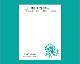 Flower Personalized Notepad, from the mom of notepad, flower notepad, teacher notepad