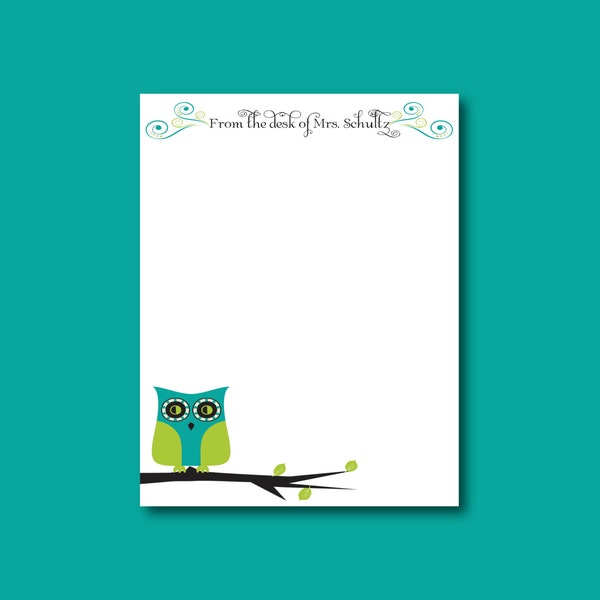 Owl Notepad, Teacher gift, from the desk of, stocking stuffer