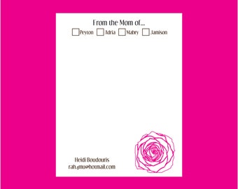 Rose personalized Notepad, from the mom of notepad, flower notepad, teacher notepad