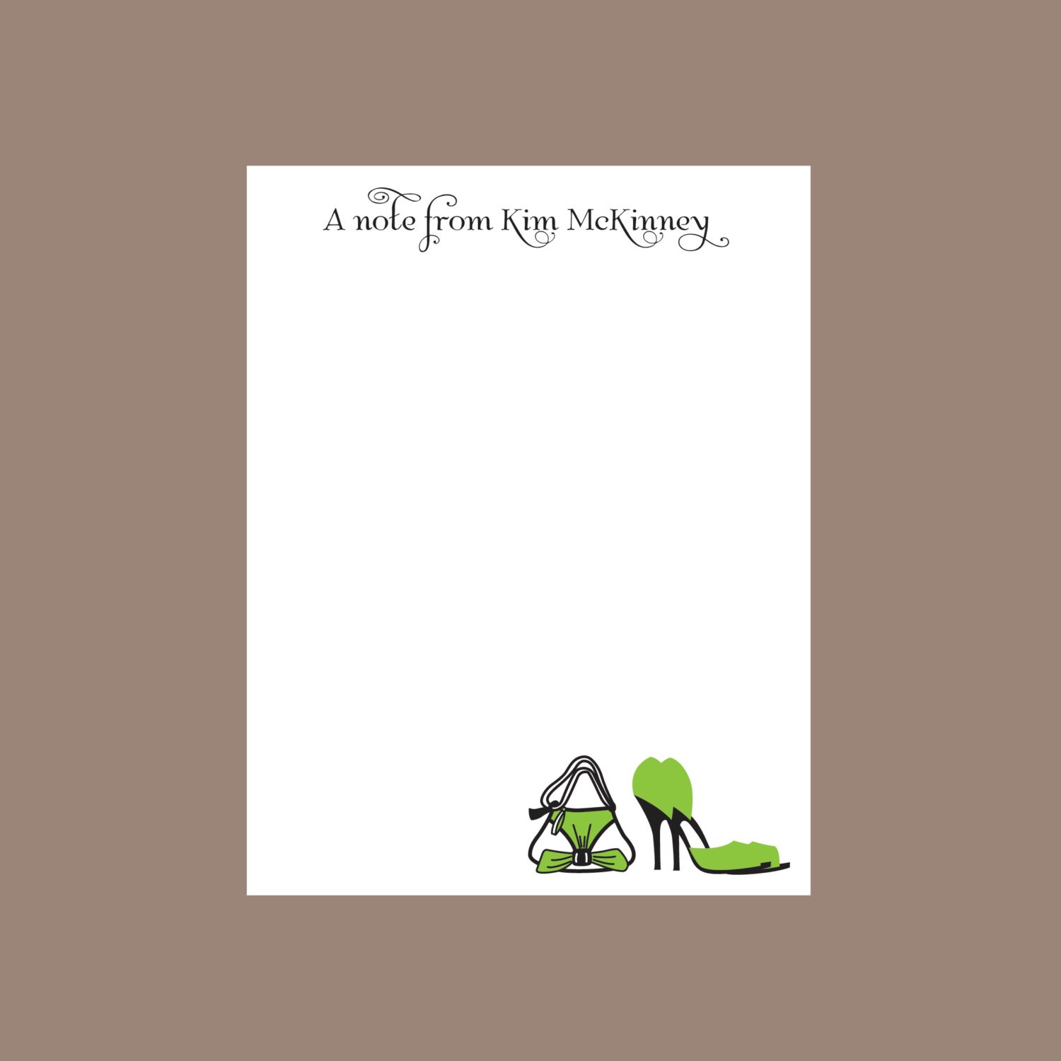 Green High Heel and Purse Notepad, Personalized Notepad, Teacher Gift ...