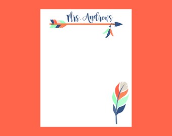 Personalized Notepad, Feather Notepad, Stationery, Teacher Notes