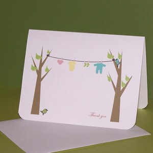 Baby thank you card, Personalized clothesline baby shower (set of 10)