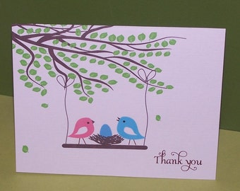 Personalized Baby Thank you cards, baby shower thank you card, birds nest (set of 10)