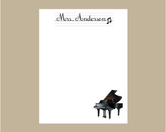 Piano Notepad, Music Teacher notepad, Personalized Notepad, Personalized Stationery