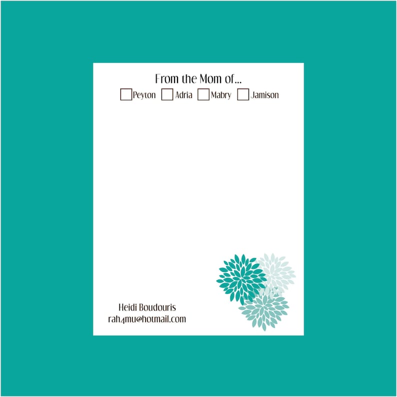 Personalized flower Notepad, from the mom of notepad, flower not Personalized flower Notepad, from the mom of notepad, flower not