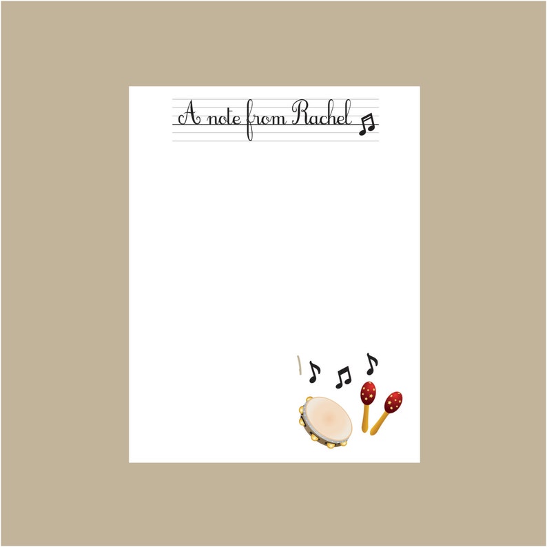 Music Teacher Notepad, Maracas and Tamborine Personalized Notepad, Teacher gift, stocking stuffer image 1