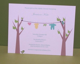 Clothesline baby shower invitation (set of 10)