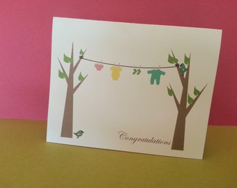 Congratulations Baby Card, Personalized Baby Card clothesline