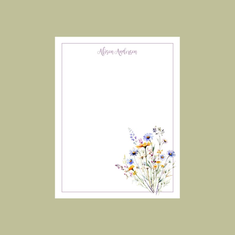 Wildflower bouquet notepad, personalized notepad, teacher gift, stocking stuffer image 1