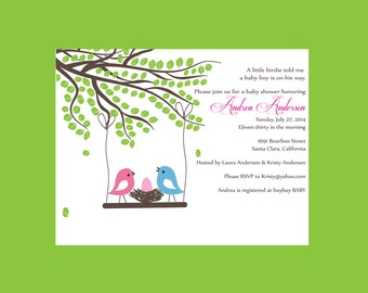 Bird nest baby shower invitation, Girl Baby shower, Girl Invitation (set of 10)