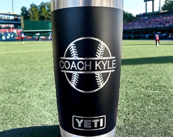 Vaso Yeti Rambler de béisbol de 20 oz, grabado con láser, regalo para entrenador de béisbol