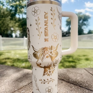 40 oz. Highland Cow ProTour Stanley, Laser Engraved Tumbler with leak proof lid