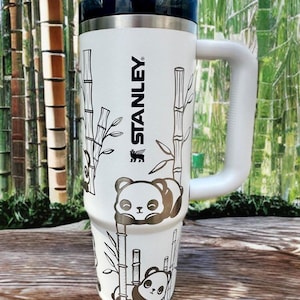 30 oz Stanley ProTour Tumbler – Laser Engraved Panda & Bamboo Design, Cute Animal Travel Mug, Personalized Stanley Cup Gift for Panda Lovers