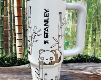 30 oz Stanley ProTour-beker – lasergegraveerd panda- en bamboeontwerp, schattige dierenreismok, gepersonaliseerd Stanley Cup-cadeau voor pandaliefhebbers