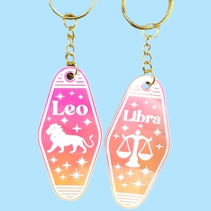 Zodiac Sign Keychain, bag tag, Pink iridescent