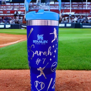 30 oz. Girls Softball Stanley IceFlow flip straw, personalized water bottle