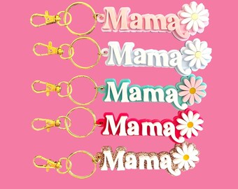 Acryl Mama Schlüsselanhänger mit Gänseblümchen, Taschenanhänger
