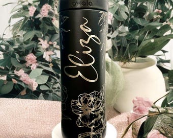 Personalized Owala 24oz Water Bottle – Custom Rose Floral Laser Engraving | Stainless Steel Insulated Bottle | Custom Name