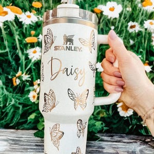 40 oz. Stanley Tumbler, Butterfly laser engraved, personalized