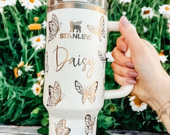 40 oz. Stanley Tumbler, Butterfly laser engraved, personalized
