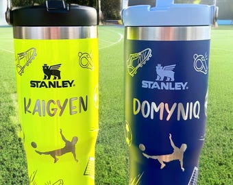 30 oz. Kids Soccer Stanley IceFlow flip straw, personalized water bottle, boys