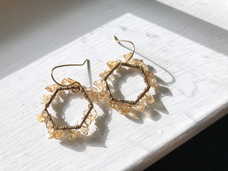 wire wrapped hoops citrine hoops Hexagon hoops bronze hoops citrine earrings November birthstone bronze hoops geometric steampunk