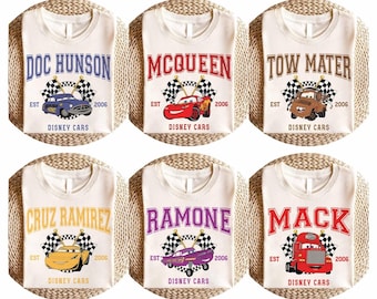 Disney Cars Shirt, Custom Pixar Lightening McQueen, Cars Sally Shirt Disney Family Trip 2026 Shirt, Disneyland Vacation, Pixar Mater