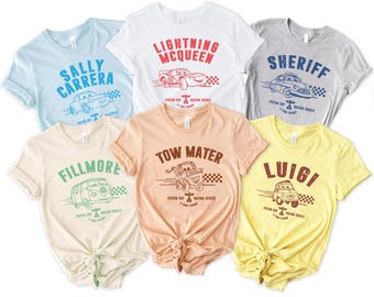 Camiseta de Cars Lightning McQueen Radiator Springs Holly Tin Lizzy Sheriff Sally Luigi Disney Camiseta familiar a juego, camiseta para viaje de cumpleaños a Disneyland