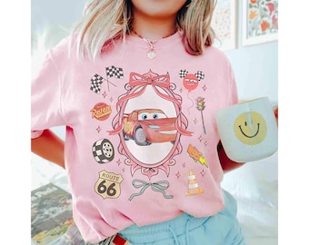 Coquette Bows Disney Cars Shirt, Lightning McQueen Tow Mater Doc Hudson Sally Cars Group Matching, Cars Land Family, Disney Girl Trip Shirt