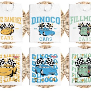 Camiseta de Disney Cars, Camiseta de personajes de Disney Cars, Camiseta de Pixar Mater, Camiseta de cumpleaños de Pixar Lightning McQueen, Camiseta de Cars Sally imagen 5