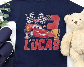 Custom Lightning McQueen Birthday Shirt, Pixar Cars Birthday Tee, Personalized Age & Name Shirt, Kids Race Car Birthday tee