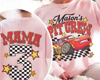 Pit Crew Disney Cars 2-sided Shirts, Lightning McQueen Mater Sally Carrera Doc Hudson Racing Cars Land Group Matching Tee, Family Vacation