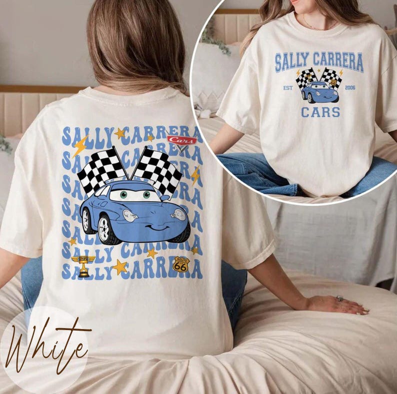 Camiseta de Disney Cars, Camiseta de personajes de Disney Cars, Camiseta de Pixar Mater, Camiseta de cumpleaños de Pixar Lightning McQueen, Camiseta de Cars Sally imagen 6