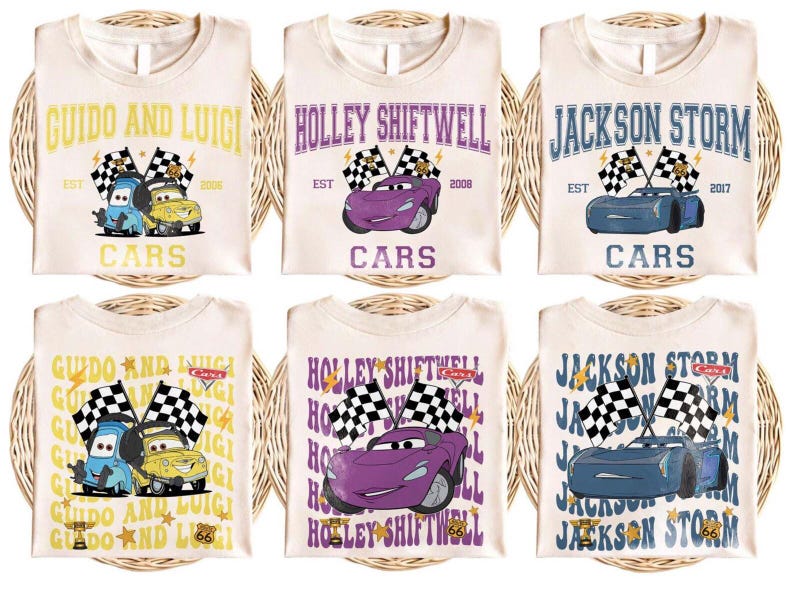 Camiseta de Disney Cars, Camiseta de personajes de Disney Cars, Camiseta de Pixar Mater, Camiseta de cumpleaños de Pixar Lightning McQueen, Camiseta de Cars Sally imagen 3