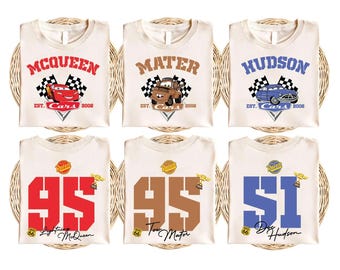 Camiseta de personajes de la película Cars de Disney, camiseta de Rayo McQueen y sus amigos, camisetas de Radiator Springs, camiseta a juego para vacaciones familiares de Disney
