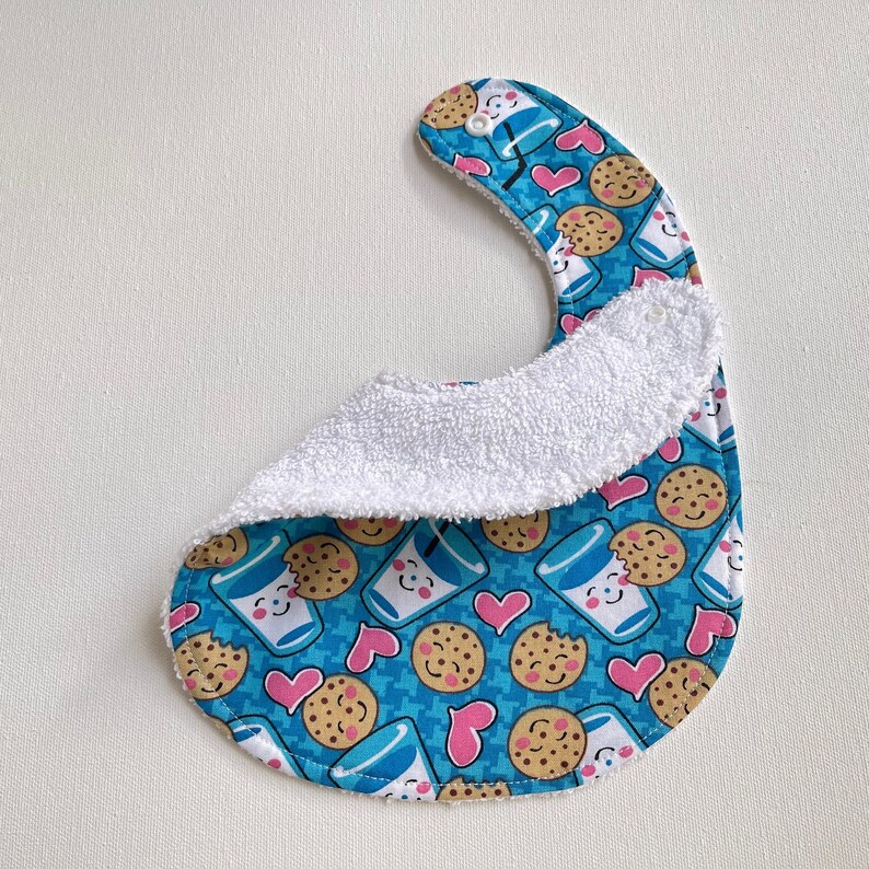 Cookies and milk INFANT Baby bib, baby shower gift, snap neck, feeding, teething, drool bib, cotton terrycloth, approximately 8 x 11 image 5