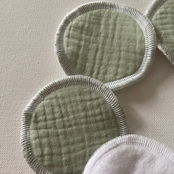 Reusable cotton face rounds, eye makeup remover pads, 6 count muti layer, 3” rounds, cotton, flannel, light sage green, toner applicaton pad