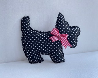 Scottie dog tier tray decor, Scottish terrier ornament, bowl filler, shelf tuck in, mantle decor, hand held plush