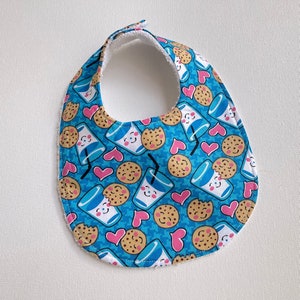 Cookies and milk INFANT Baby bib, baby shower gift, snap neck, feeding, teething, drool bib, cotton terrycloth, approximately 8 x 11 image 2