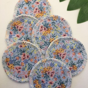 Reusable Makeup Remover Pads: Blue Floral Cotton Flannel, 6-Piece