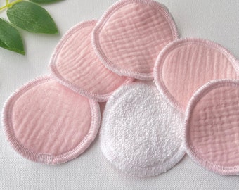 Cotton double muslin gauze fabric face rounds, TERRYCLOTH back, Eye makeup remover pads, Reusable face pads, 6 count, 3” circles blush pink