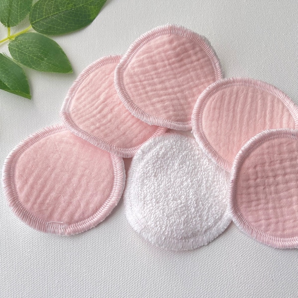 Cotton double muslin gauze fabric face rounds, TERRYCLOTH back, Eye makeup remover pads, Reusable face pads, 6 count, 3” circles blush pink